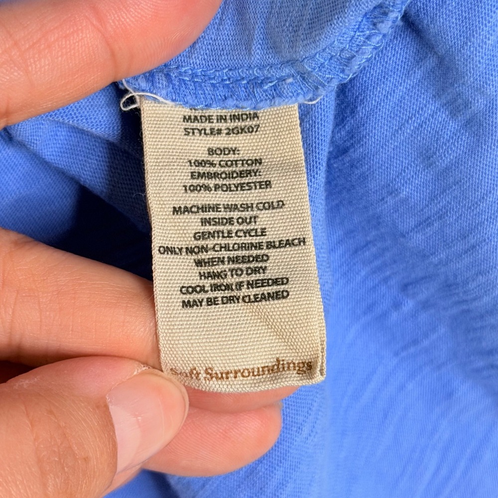 Soft Surroundings Womens Size Small Blue Embroidered Boho Peasant Top - Picture 6 of 9